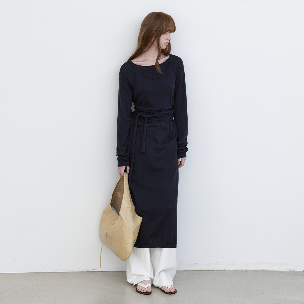 (OP-6316)STRAP LAYERD VEST & KNIT DRESS SET