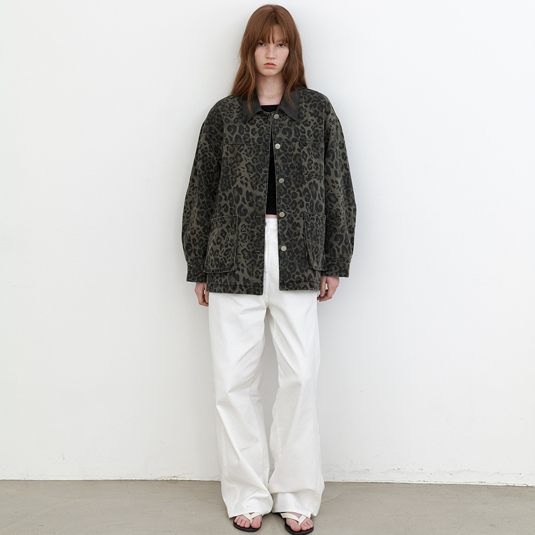 (JK-3067)LEOPARD WASHING DENIM JACKET
