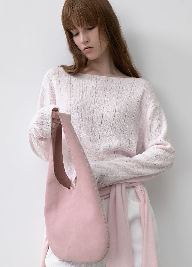 (T-7183)AN BOUCLE CROP BOAT NECK KNIT Korea