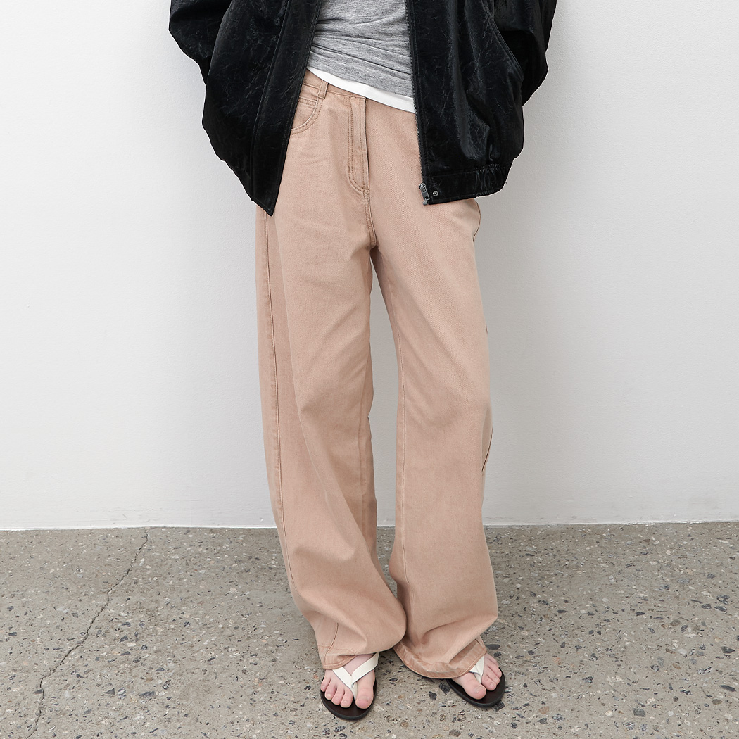 (PT-5741)WASHING CURVED COLOR DENIM PANTS