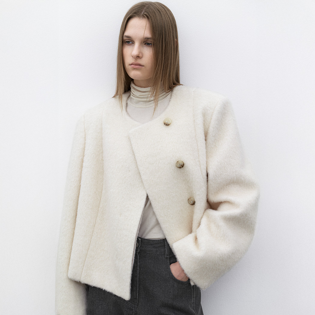 (JK-3052)HAIRY WOOL ROUND NECK JACKET