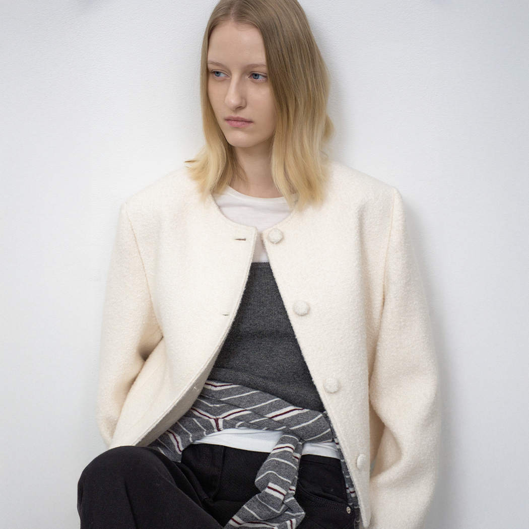 (JK-3054)BOUCLE TWEED 4 BUTTON JACKET