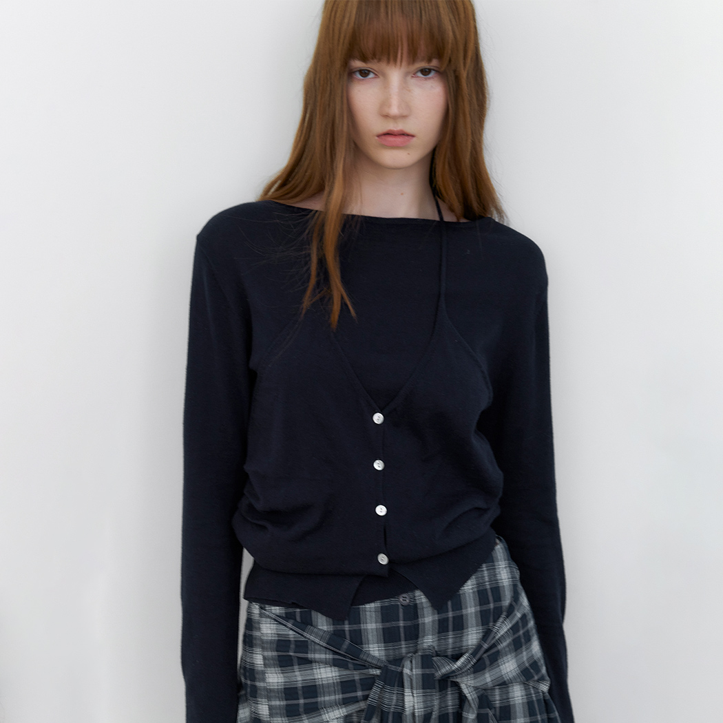 (T-7189)HALTER VEST LAYERD BOAT NECK KNIT