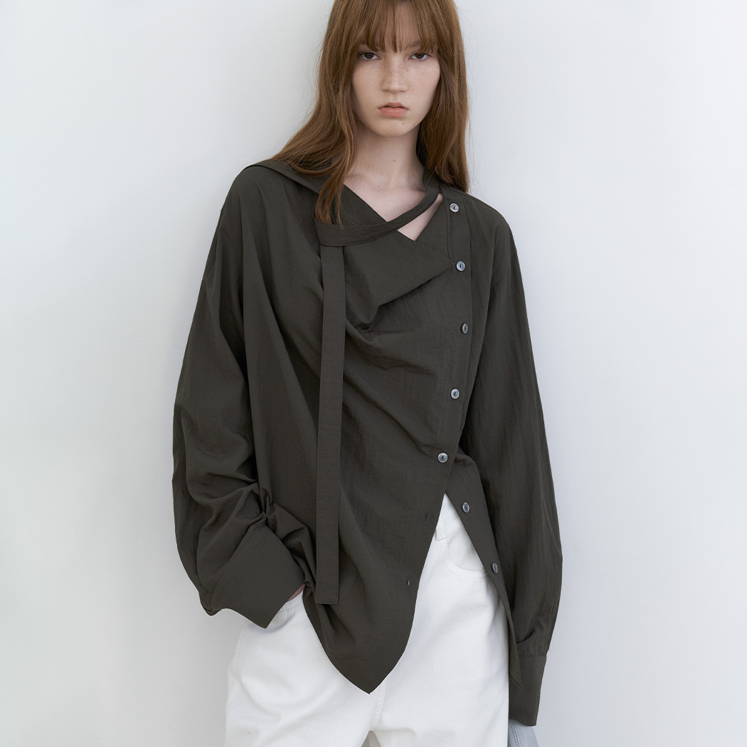 (BL-4390)ASSYMETRIC TIED BLOUSE