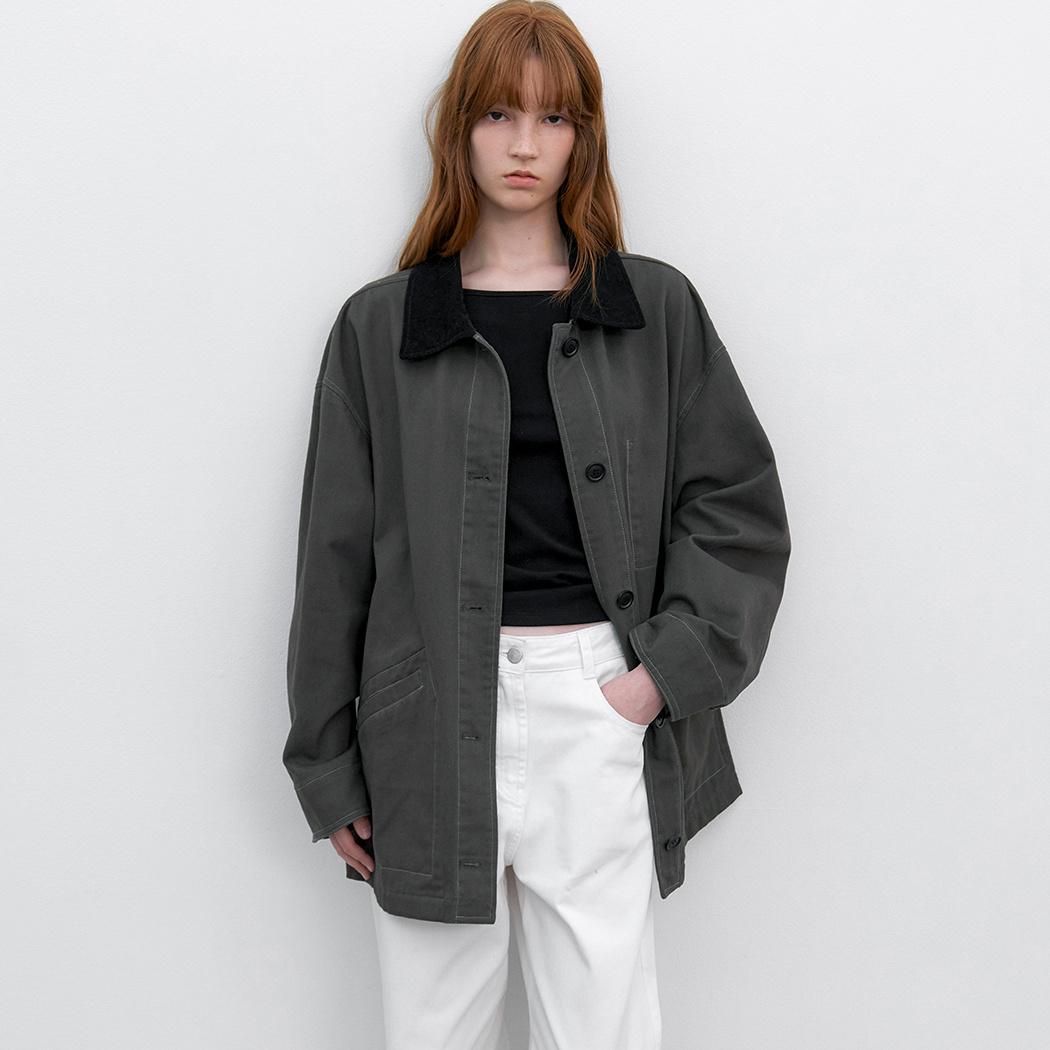 (CT-1483)STITCH COUDUROY COLLAR BARBUR JACKET