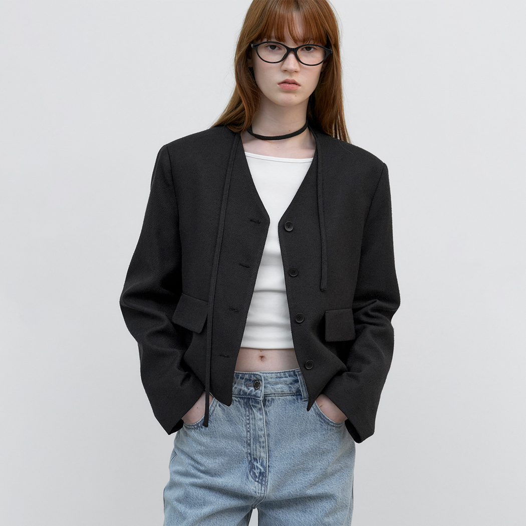 (JK-3044)STRING V-NECK TWEED JACKET
