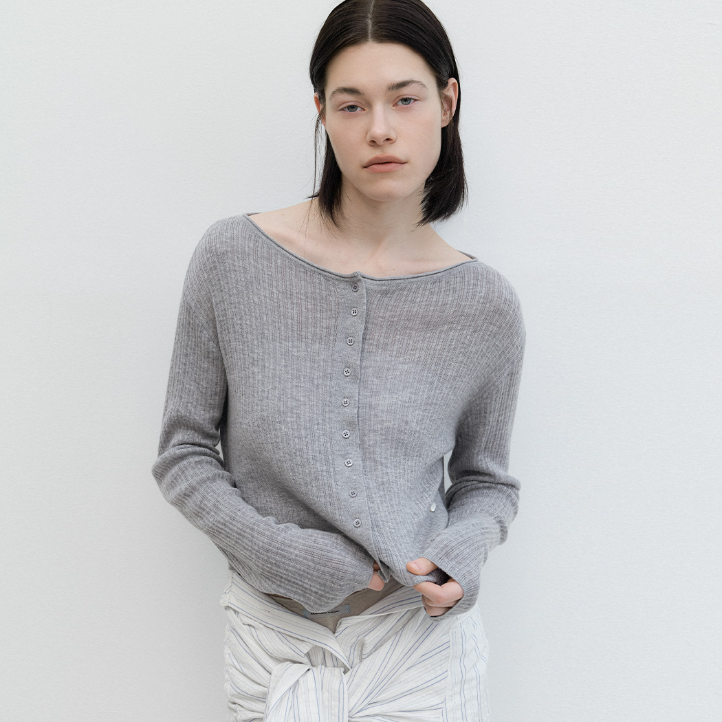 (CD-2257)AN SHEER FRESH CROP BOAT NECK CARDIGAN