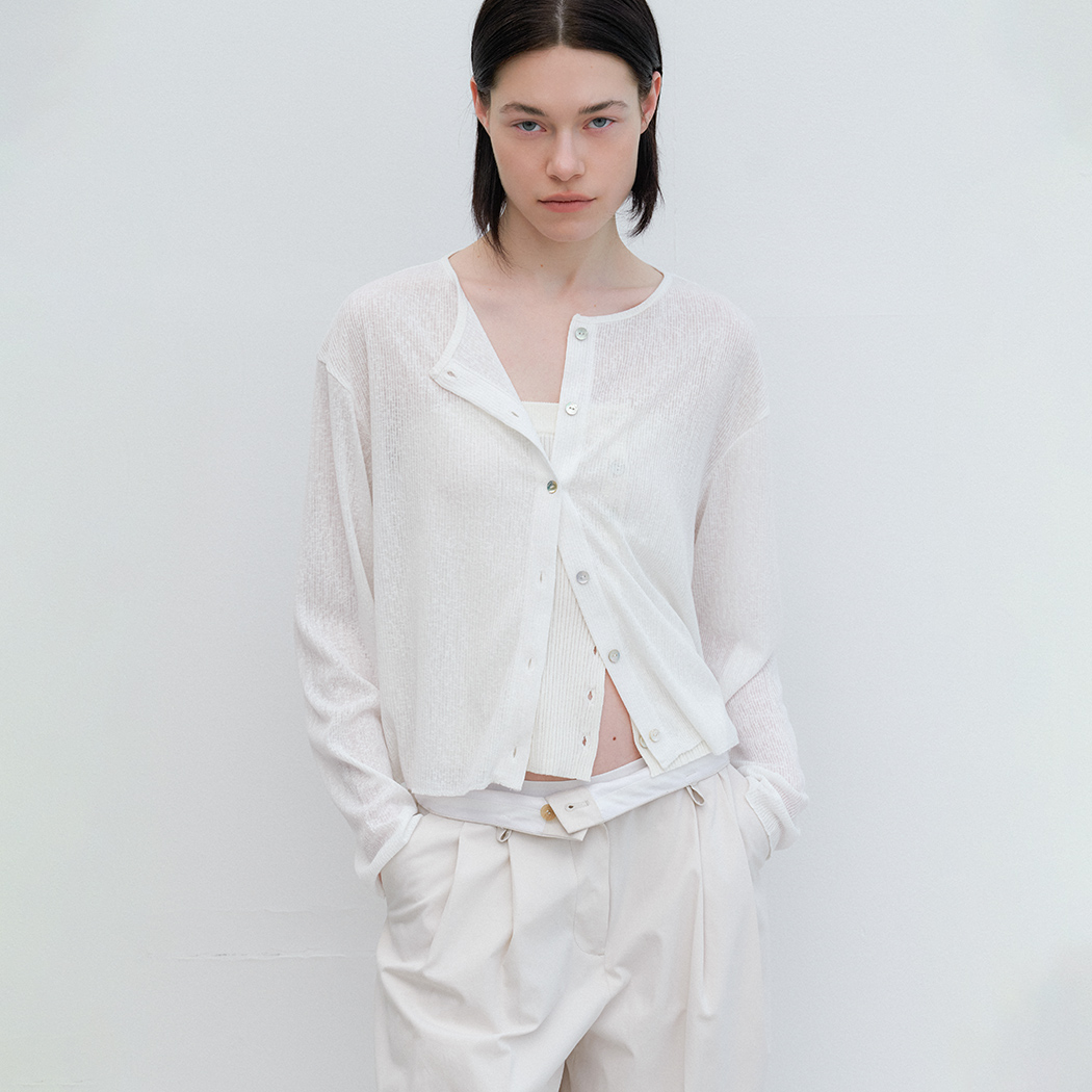 (T-7158)AN LOOSE FIT SEMI CROP CARDIGAN