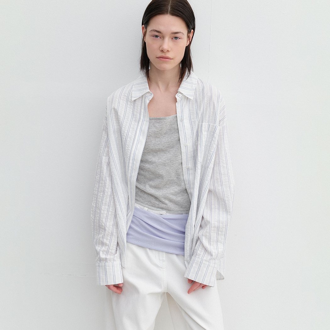 (BL-4406)AN MULTI STRIPE COTTON OVERSIZE SHIRT S