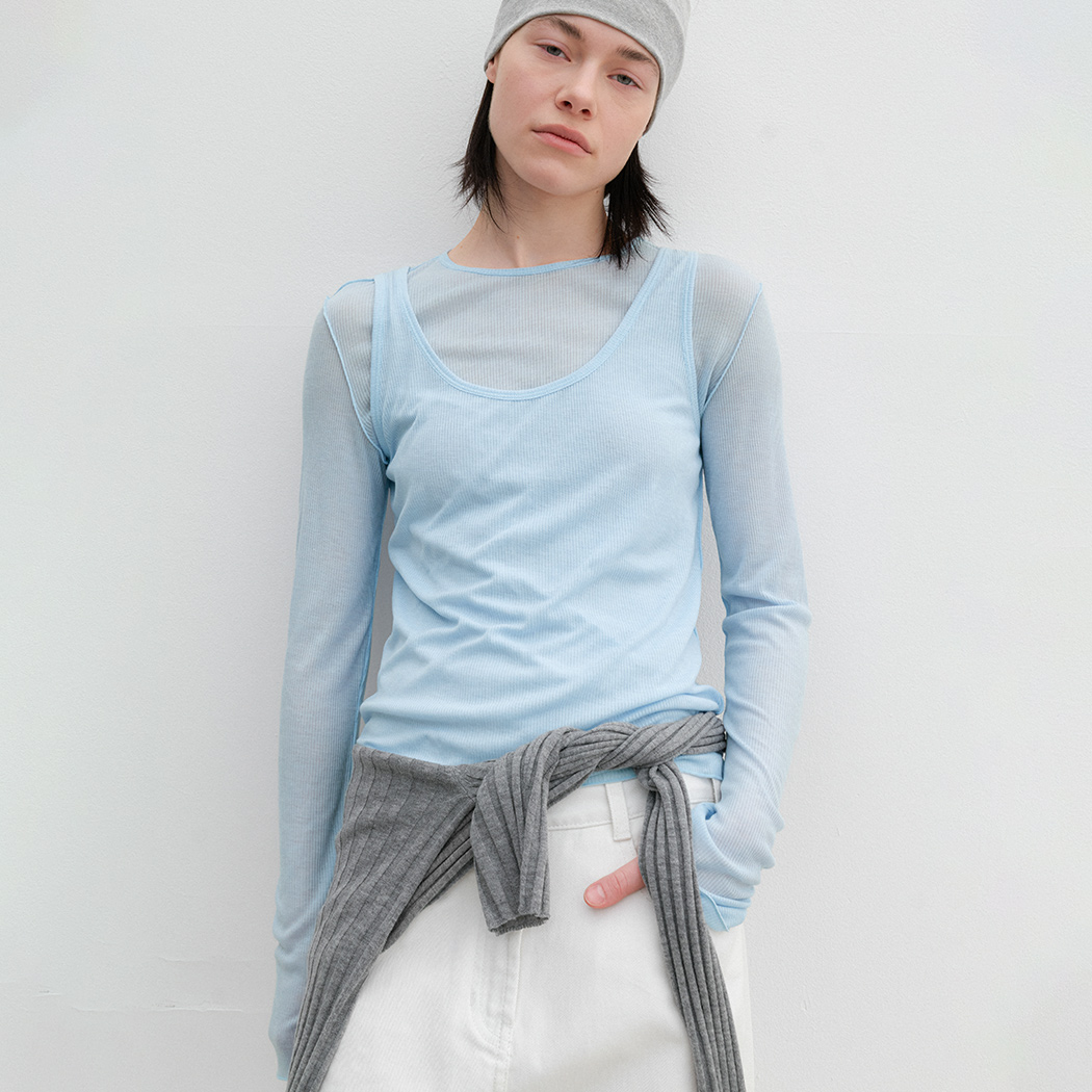 (T-7165)AN INTERLOCK RIBBED SLIM SET-UP TEE S