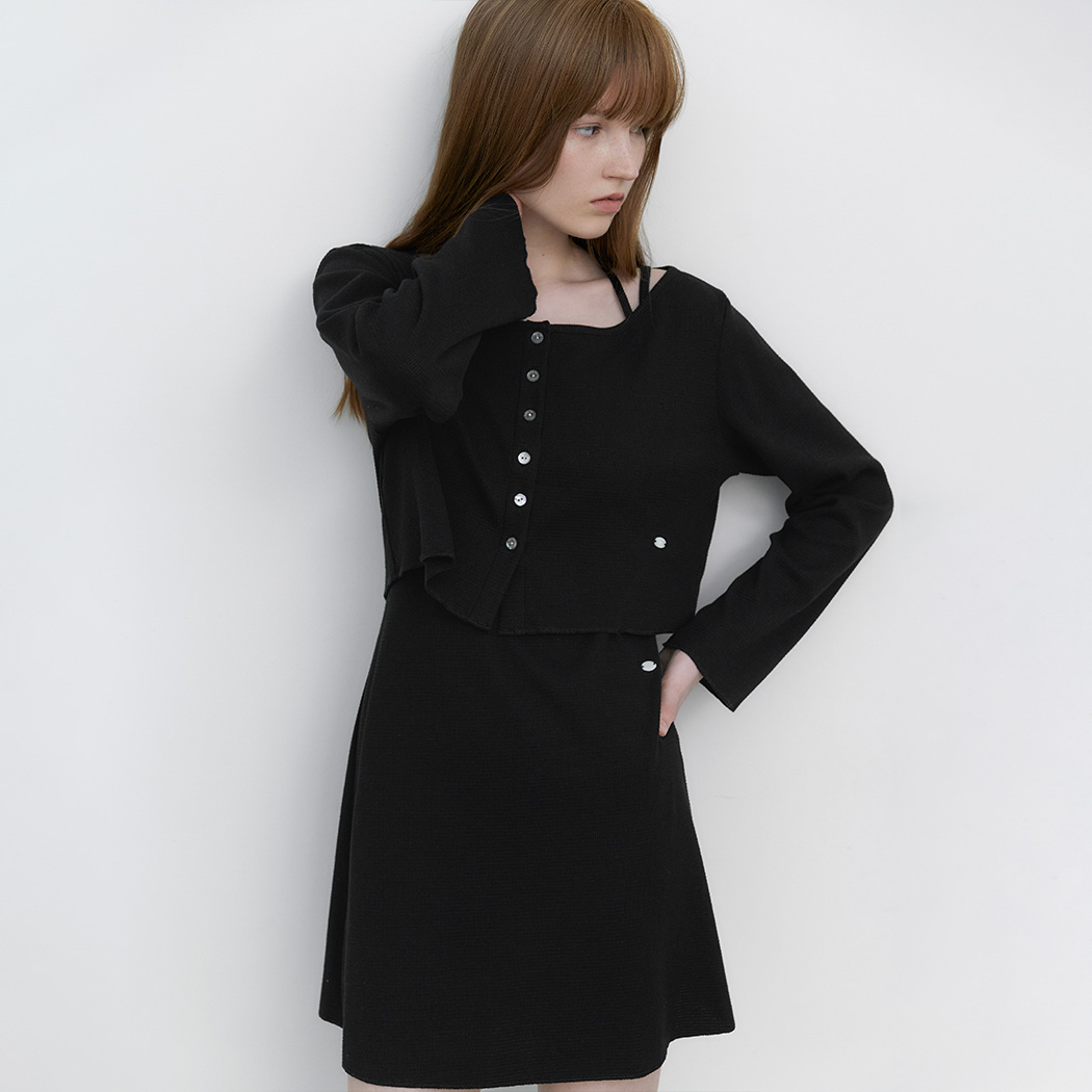 (OP-6343)CARDIGAN SET-UP WAFFLE DRESS S