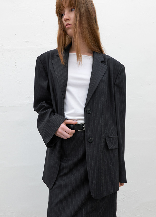 (BL-4388)STRIPE RIBBON BUSTIER BLOUSE Korea