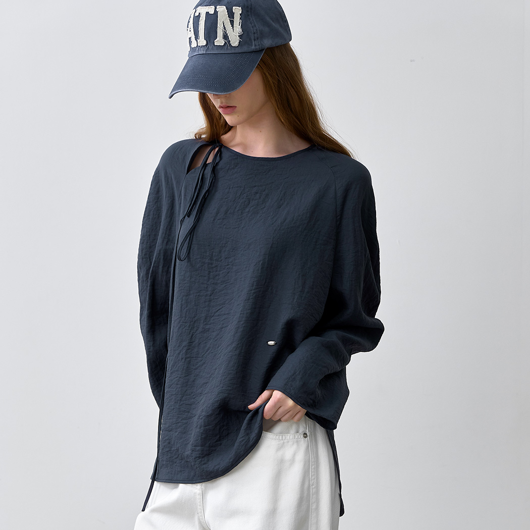 (BL-4391)RAGLAN SLEEVE TIE BLOUSE