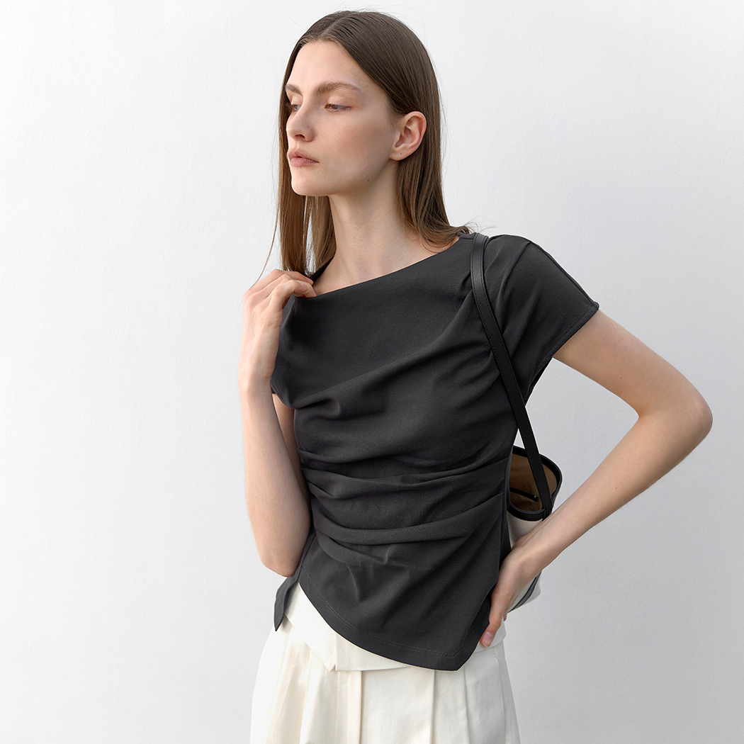 (Z-BL-4225)LOND WAIST TUCK BLOUSE