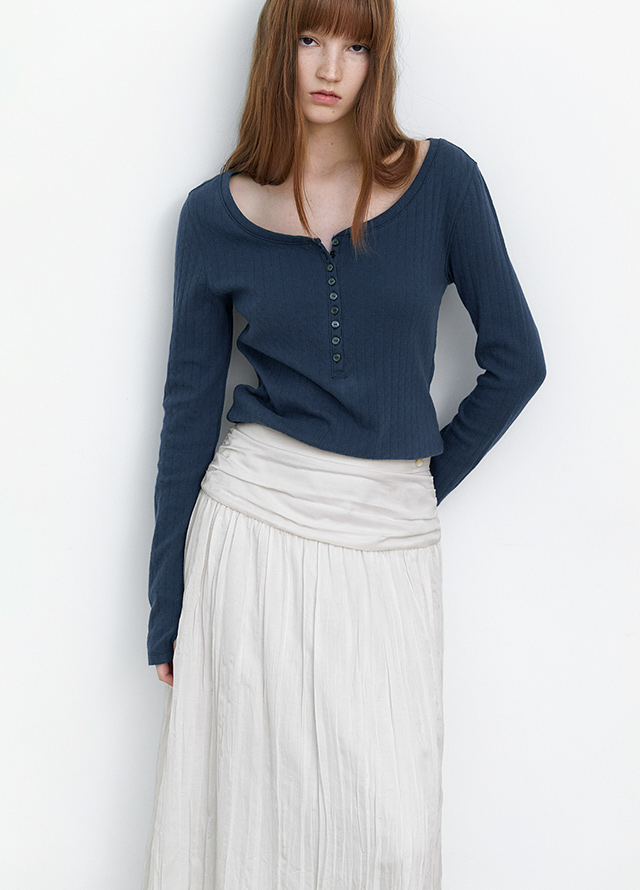 (SK-5077)WRINKLE SHIRRING LONG SKIRT Korea