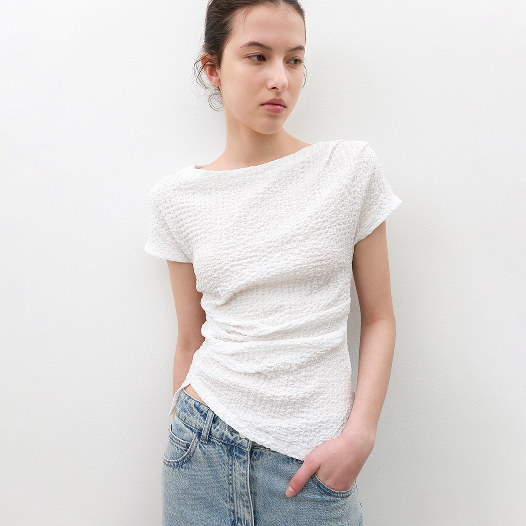 (Z-BL-4345)LOND CREASE TUCK UNBAL BLOUSE