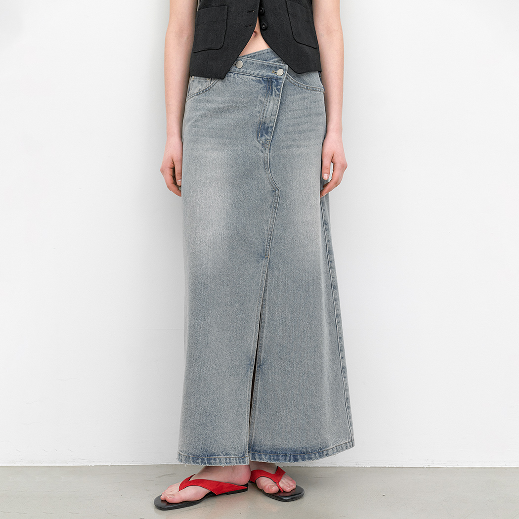 (SK-5096)UNBALANCED DENIM MAXI SKIRT