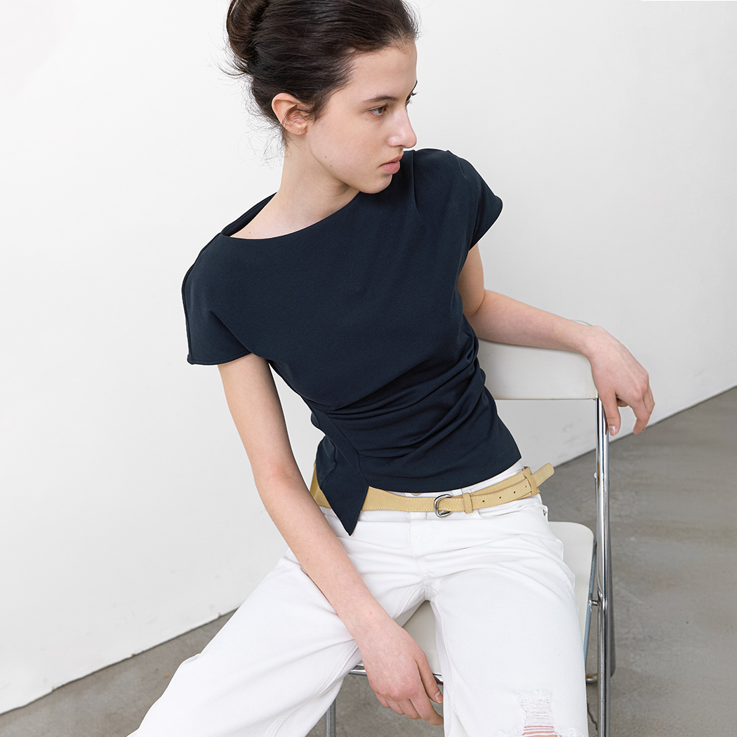 (Z-BL-4225)LOND WAIST TUCK BLOUSE