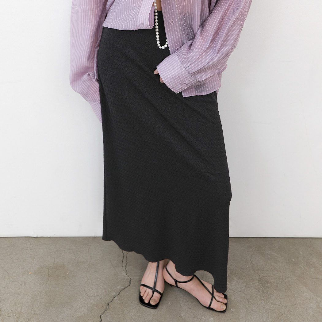 (SK-5080)HERRINGBONE TEXTURE SEMI A SKIRT Korea