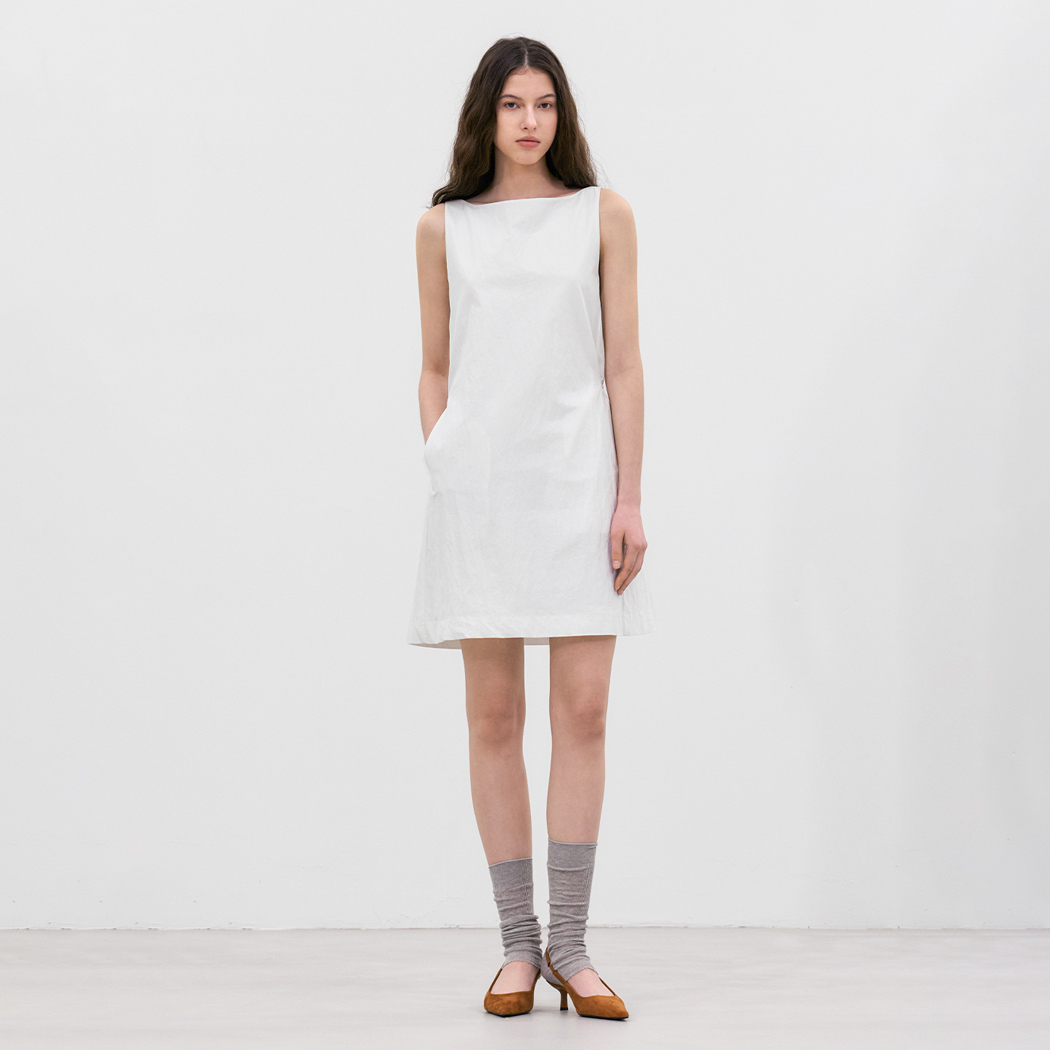 (OP-6314)BOAT NECK A-LINE MINI DRESS