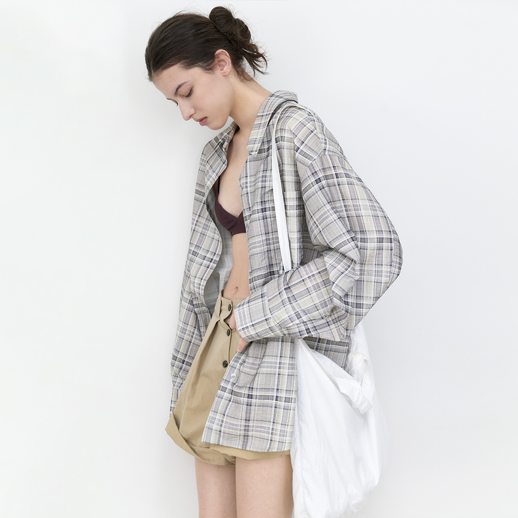 (BL-4414)FOG CHECK OVERSIZED SHIRT