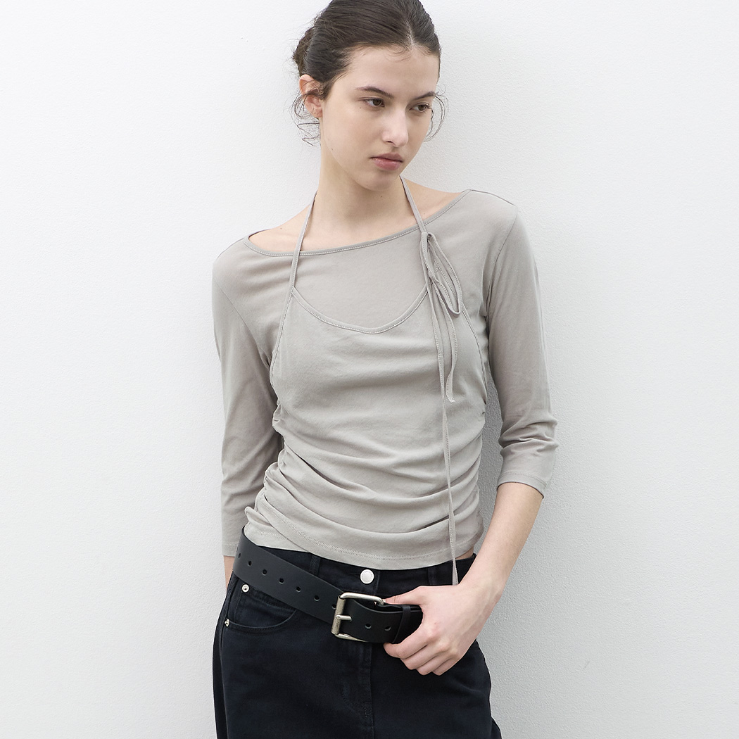 (T-7208)HALTER LAYER SHRRING TEE Korea
