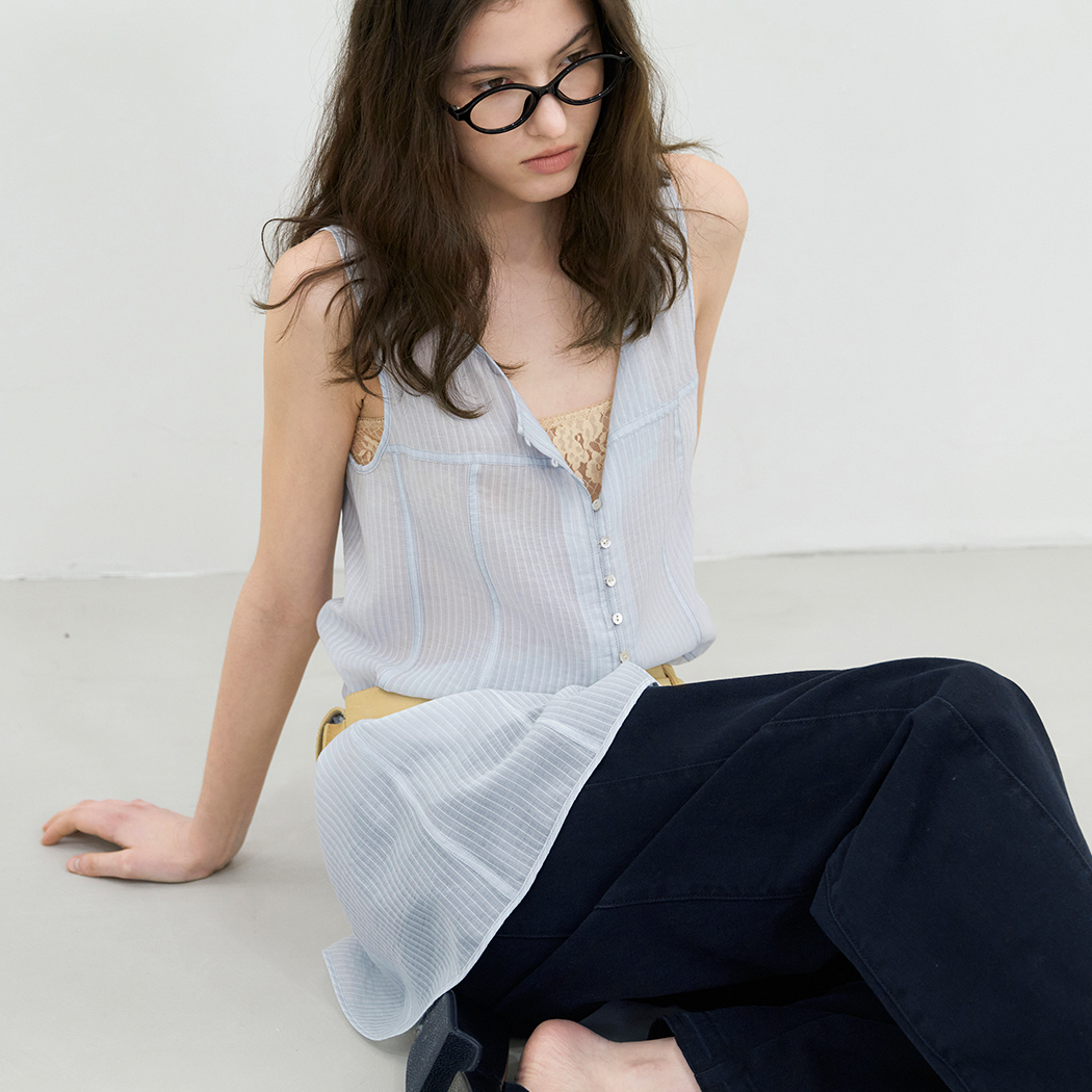 (BL-4415)STRIPED LAYERED SLEEVELESS BLOUSES S