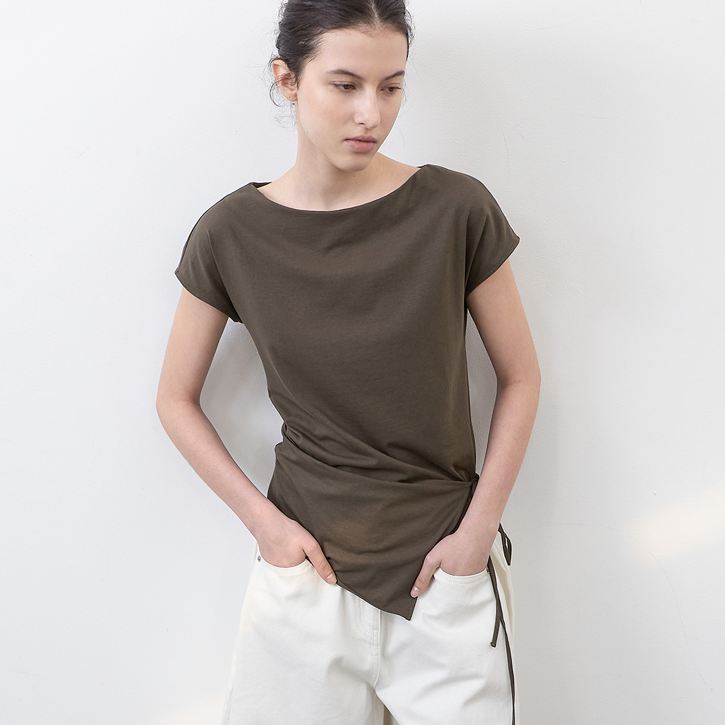 (T-7198) TIE-WRAP ARRON BLOUSE