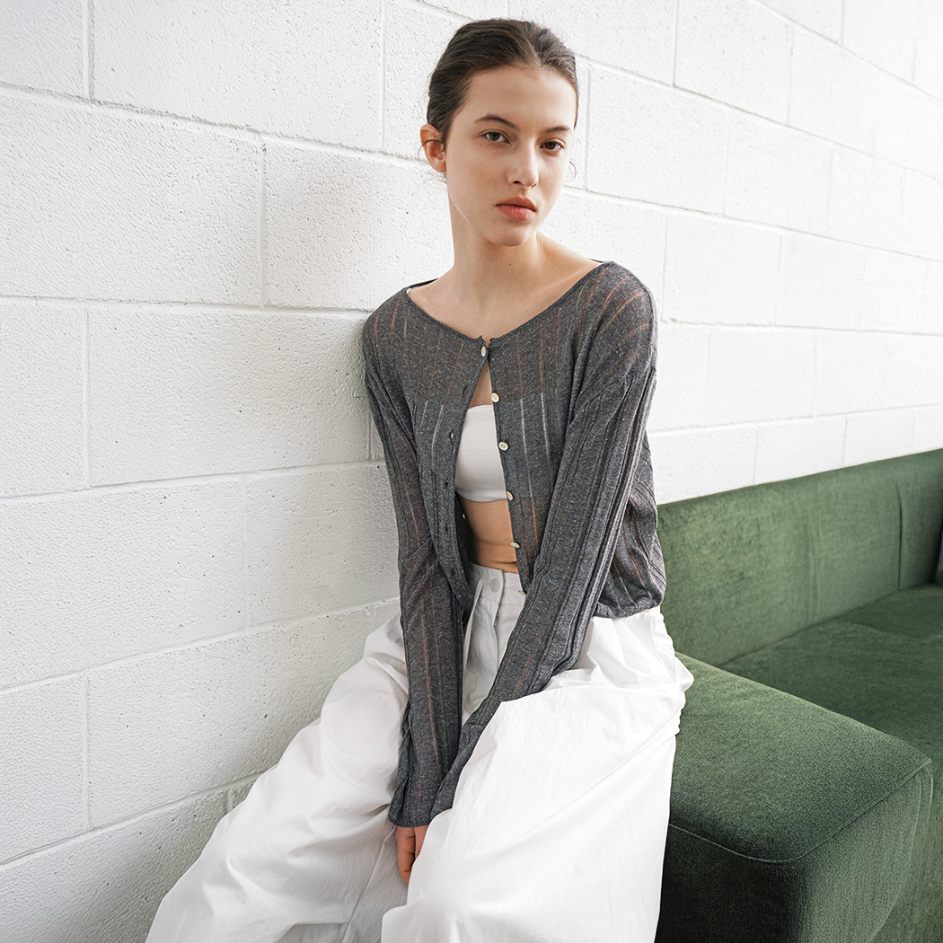 (CD-2271)LINEN SKASHI BOATNECK CROP CARDIGAN Korea