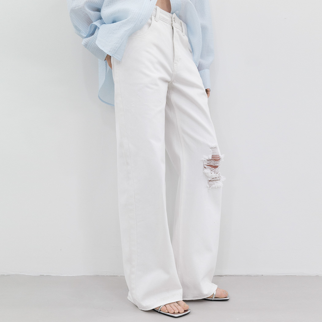 (PT-5777)DESTROYED WHITY WIDE DENIM