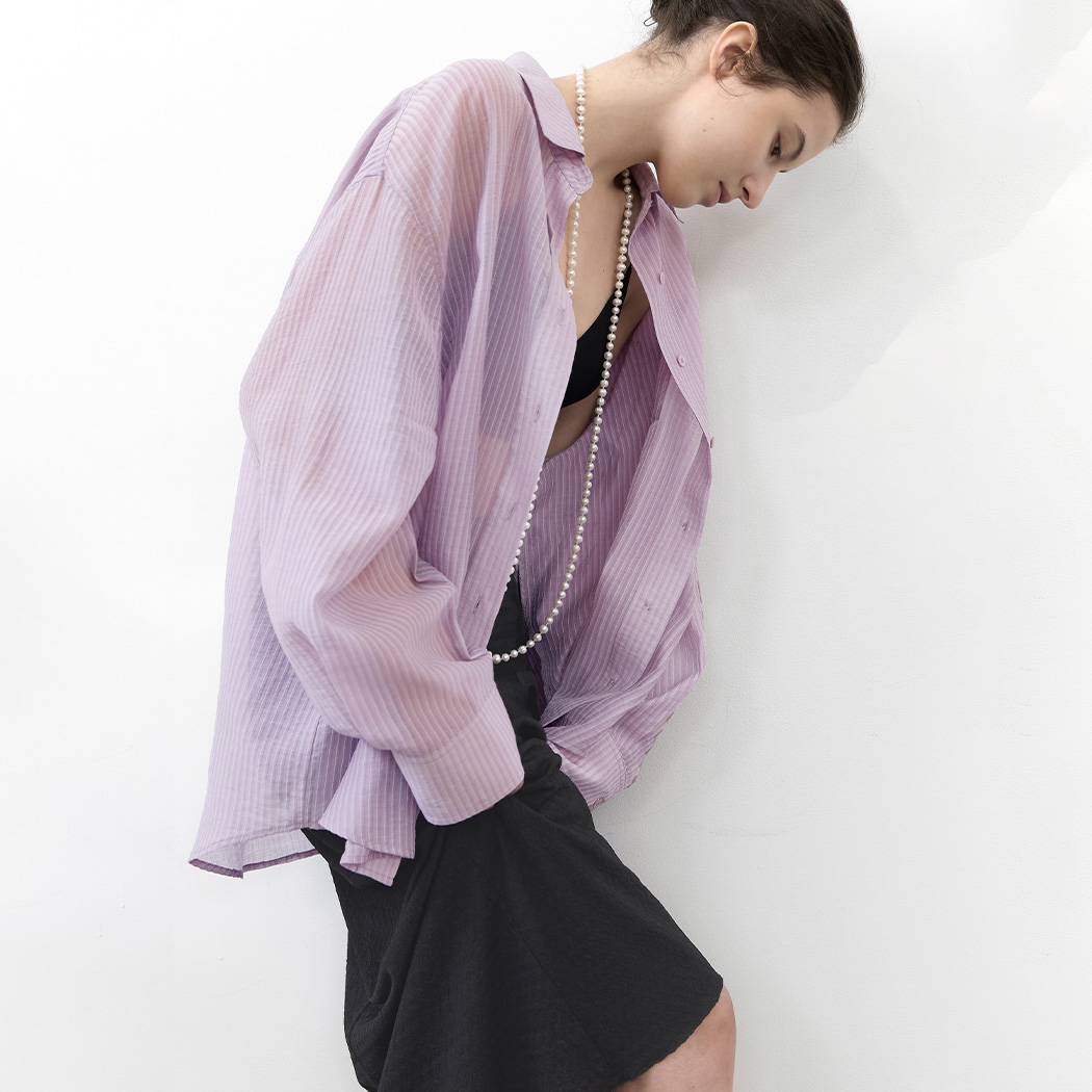 (BL-4412)SHEER STRIPE OVERSIZED SHIRT