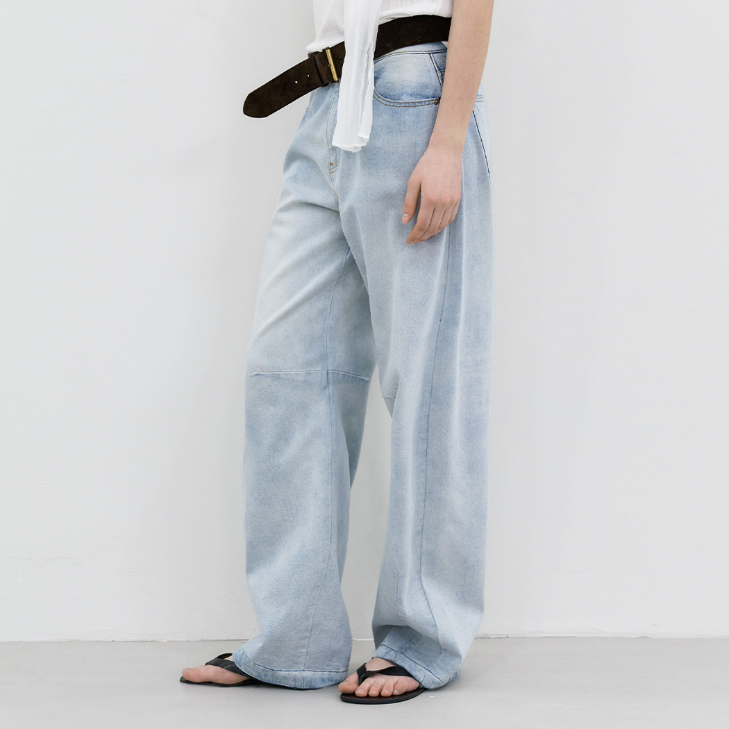 (PT-5766)CURVED BALLON ICE DENIM PANTS