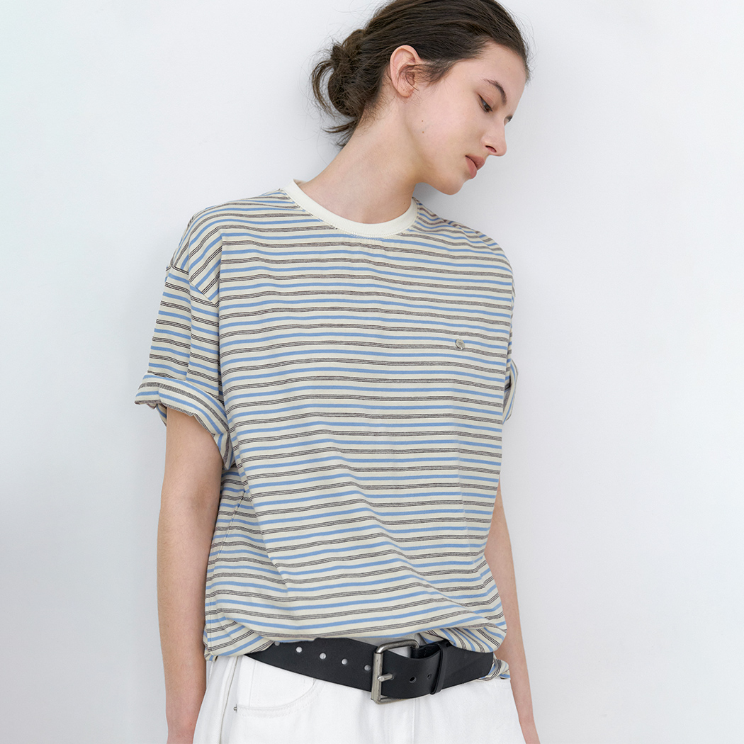 (T-7216)MULTI STRIPE BOXY TEE