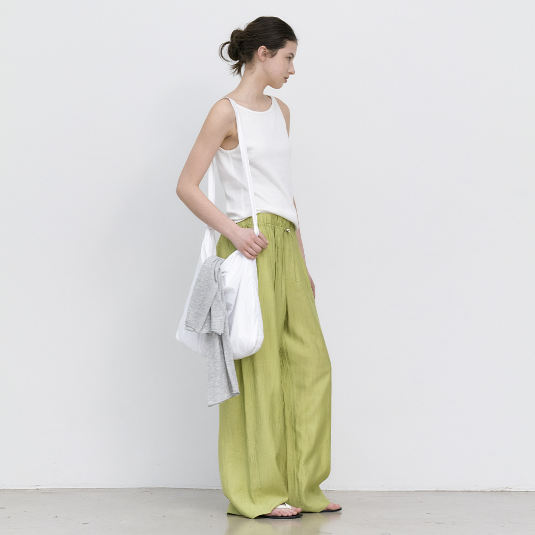 (PT-5757)CREASE WAIST BANDING STRING PANTS