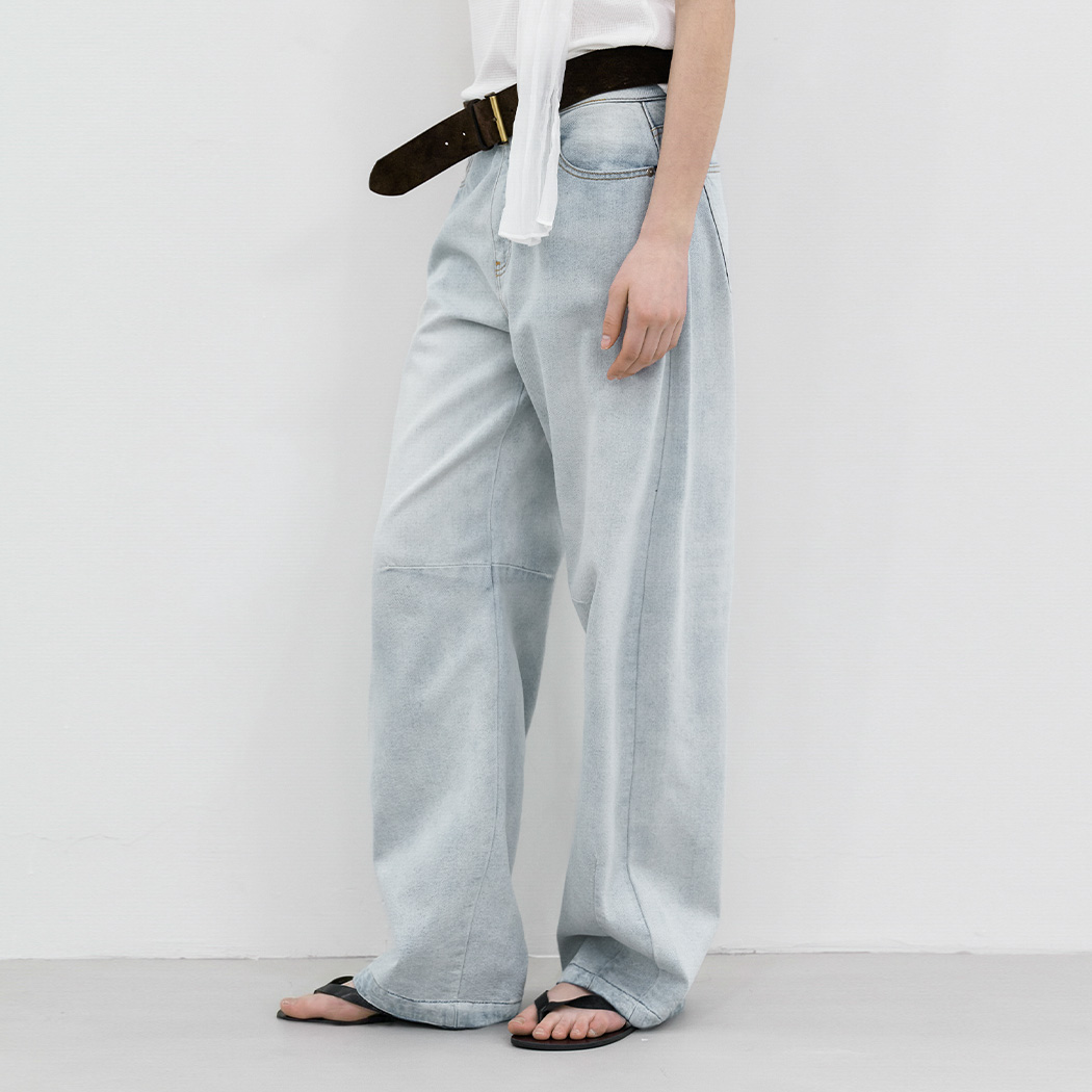 (PT-5766)CURVED BALLON ICE DENIM PANTS