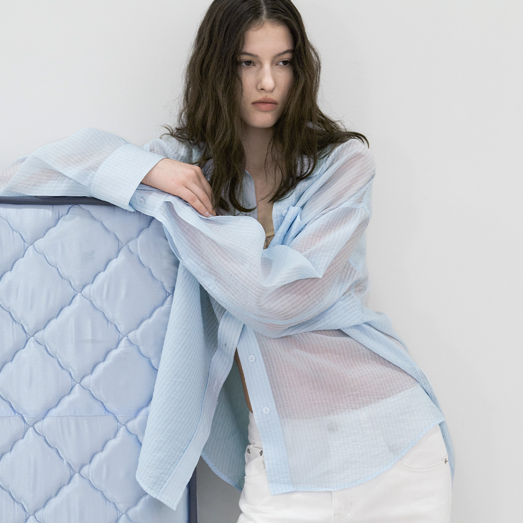 (BL-4412)SHEER STRIPE OVERSIZED SHIRT