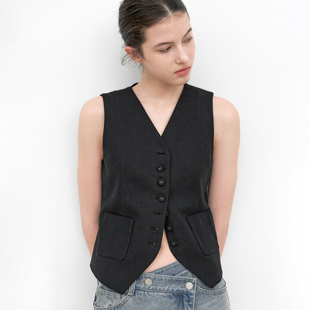 (VT-0281)LEA LINEN SINGLE VEST