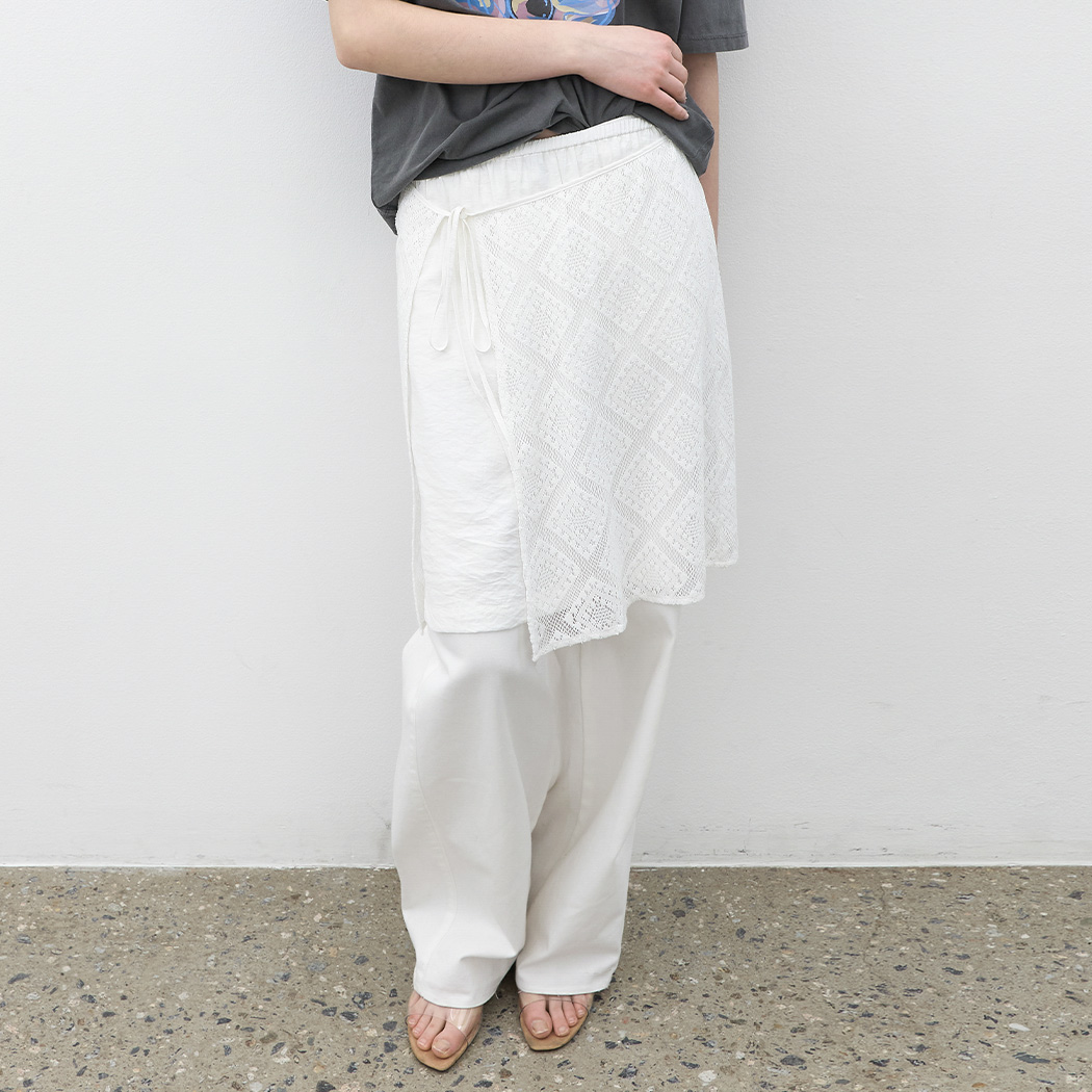 (SK-5103)LACE LAYERED BANDING MIDI SKIRT