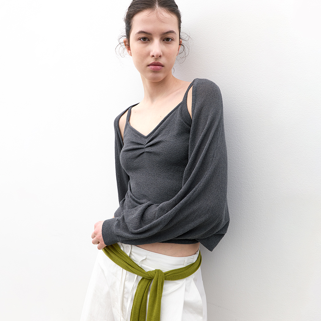 (CD-2265)BOUCLE SHIRRING BOLERO & TOP SET