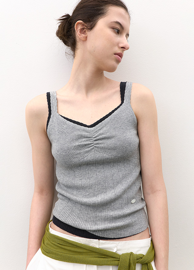 (CD-2270)SCALLOP SLIM FIT RIBBED SET-UP CARDIGAN Korea