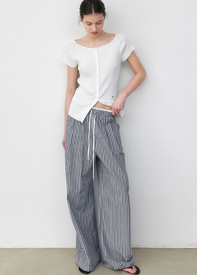 (PT-5773)STRIPE COTTON BANDING TWO-WAY PANTS Korea