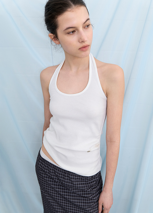 (SK-5102)CHECK LACE TAPE BANDING MIDI SKIRT Korea