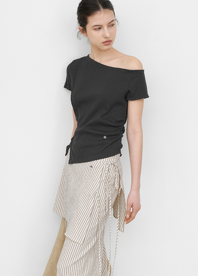 (PT-5778)STRIPE WRAP SKIRT LAYERED PANTS Korea