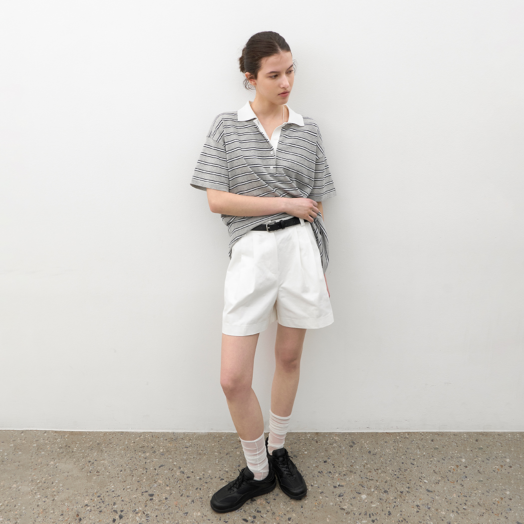 (PT-5797)BELTED TWO TUCK SHORT PANTS S