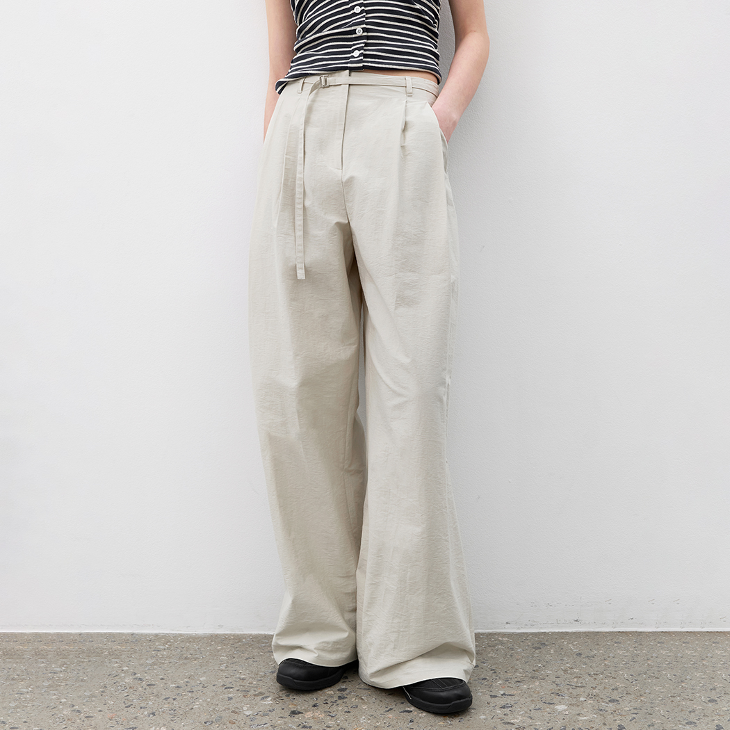 (PT-5776)BELTED TWO TUCK WIDE SUMMER PANTS S