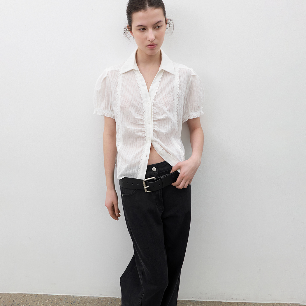 (BL-4426)LACE COTTON HALF SLEEVE SHIRT