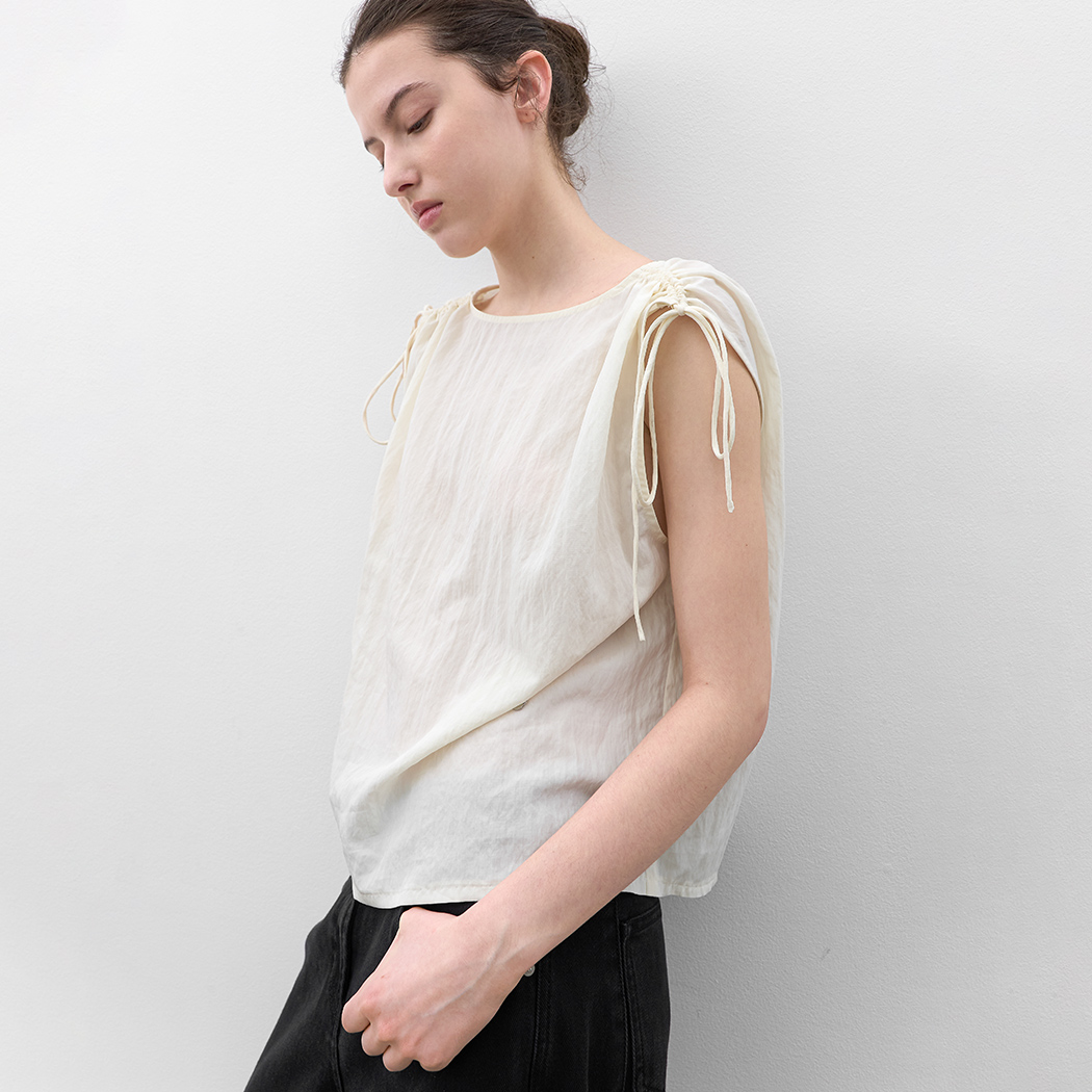 (BL-4407)BOATNECK DRAWSTRING SLEEVELESS TOP