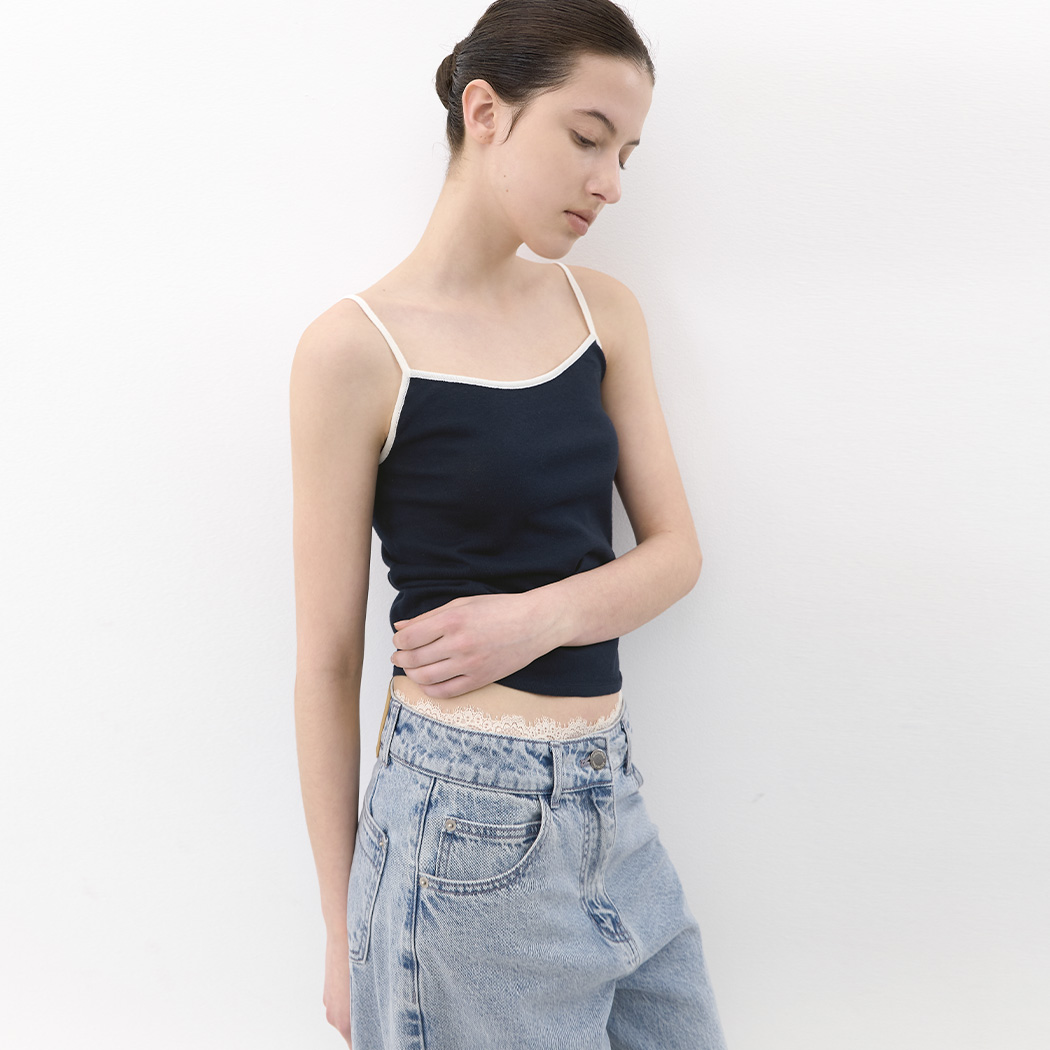 (T-7261)COLOR POINT SLEEVELESS KNIT TOP