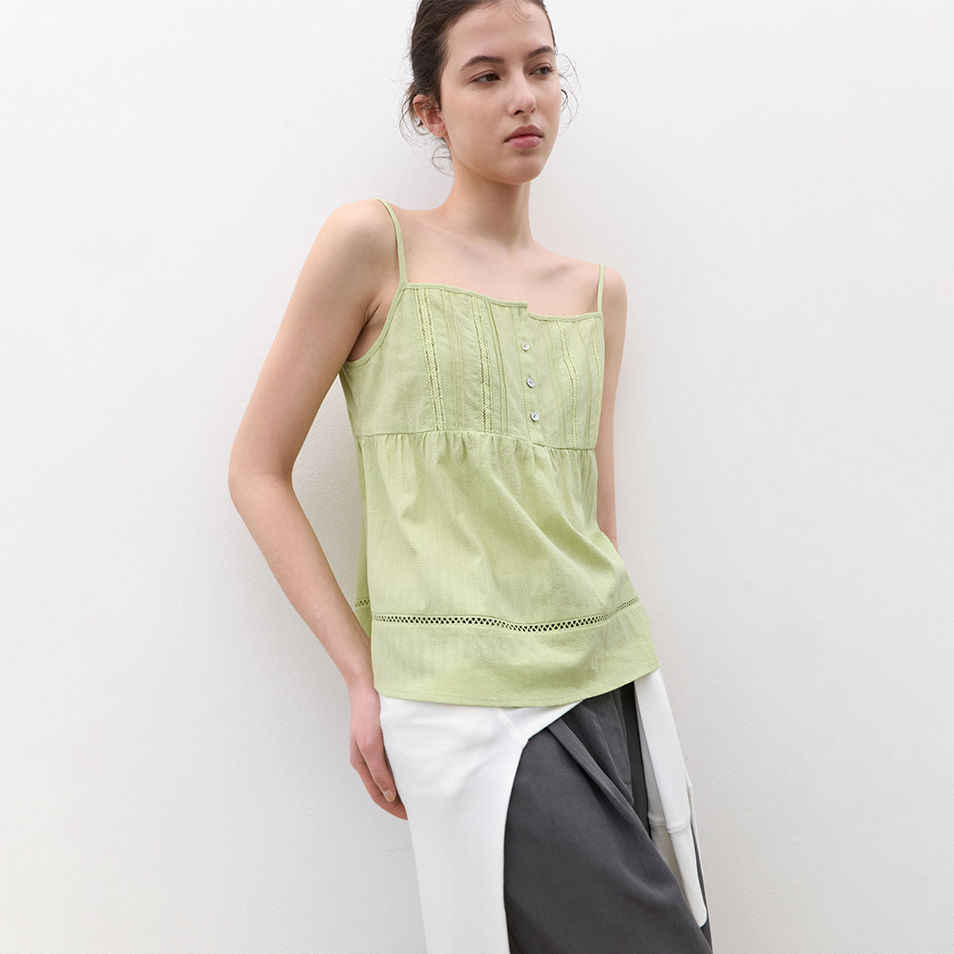 (BL-4418)PINTUCK LACE COTTON BLOUSE