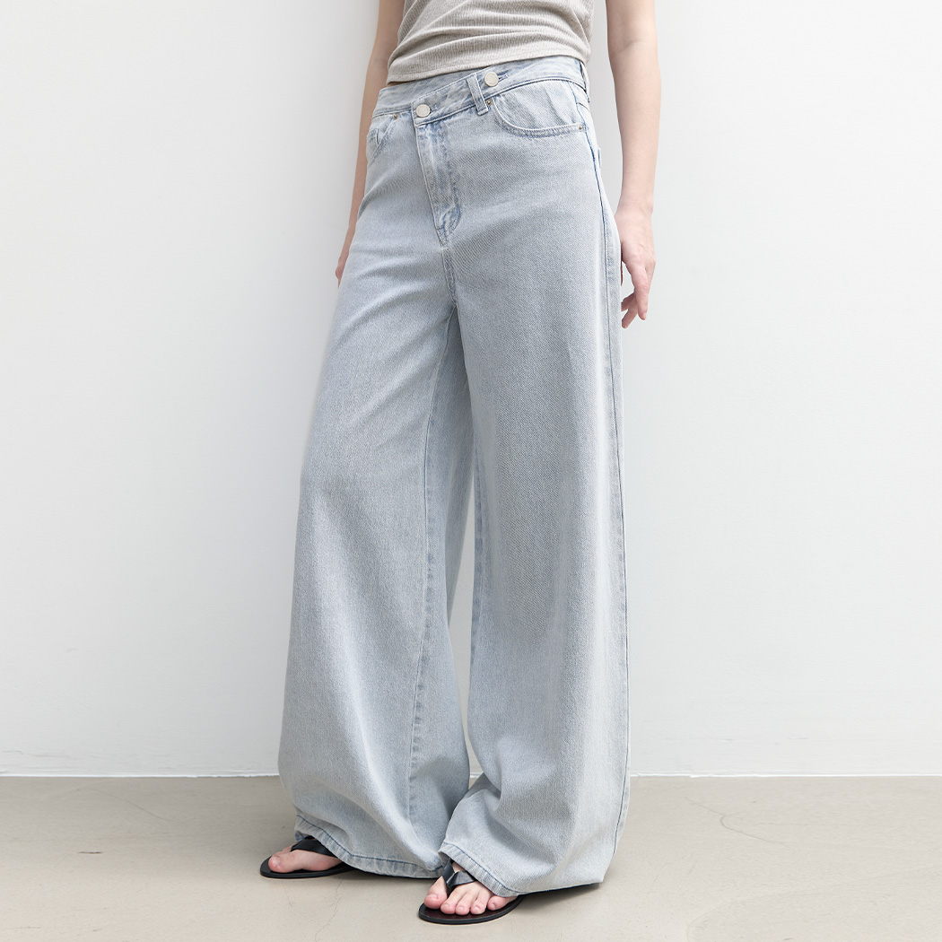 (PT-5768)TWO BUTTON SUMMER UNBAL DENIM PANTS